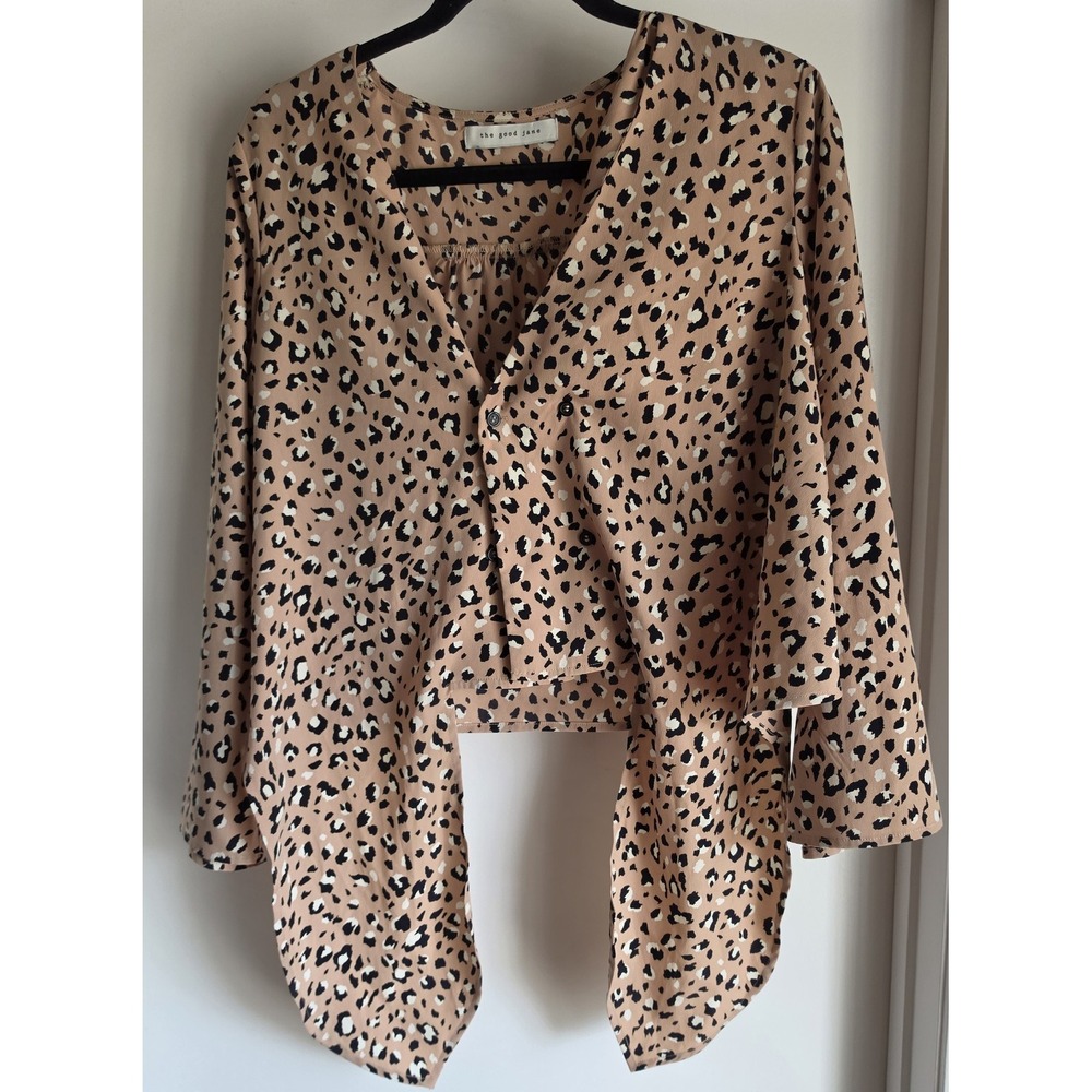 The Good Jane Blouse Women Animal Print Front-Tie Long Sleeve Pink Black White